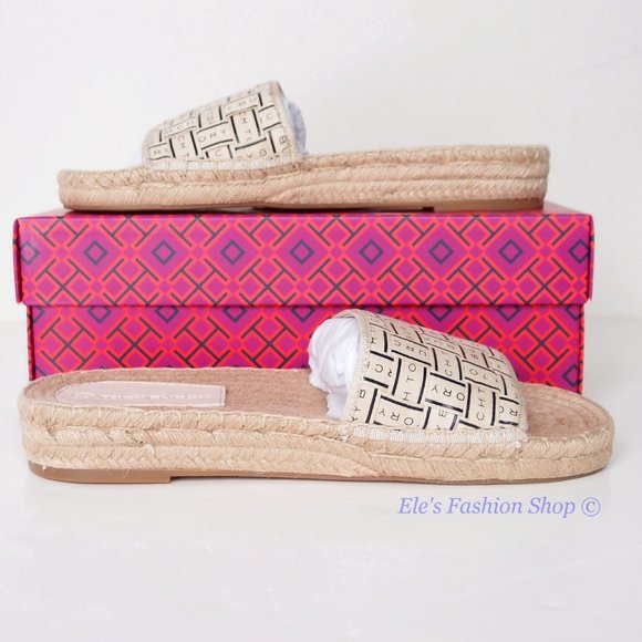 ** SOLD!!** NIB Tory Burch Logo Grosgrain Ribbon Woven Slide Cream US 8 - Picture 13 of 16
